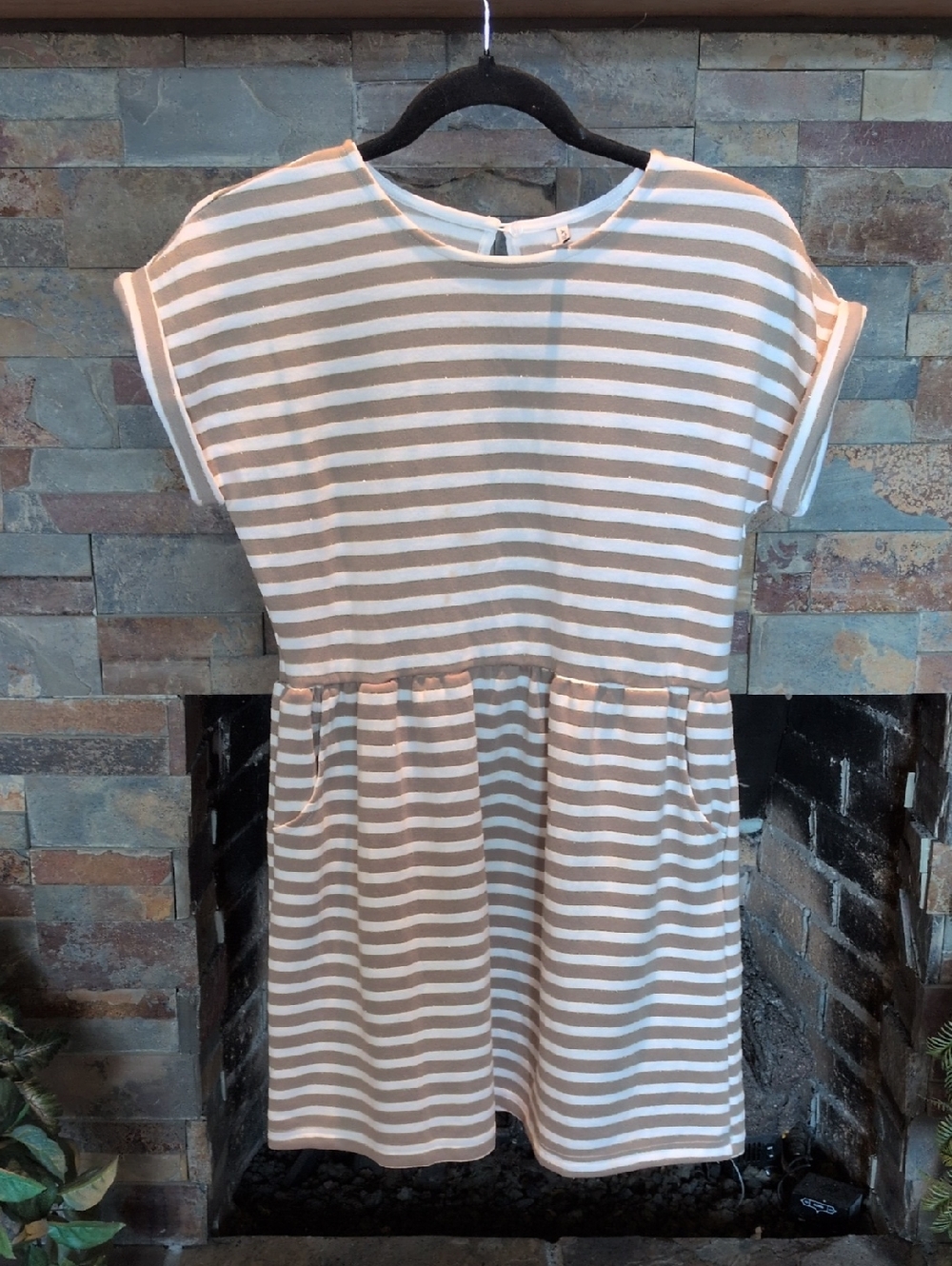 Only Girls' Taupe and White Striped Casual Dress